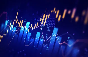 Business financial chart with moving up arrow graph.Stock market investment data and analysis finance graph.